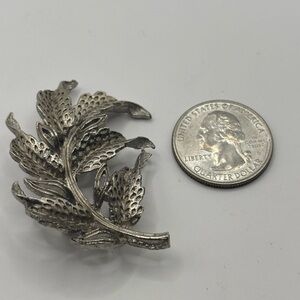Vintage Sterling Silver Tone Leaf Brooch Pin Textured Foliage Nature Jewelry